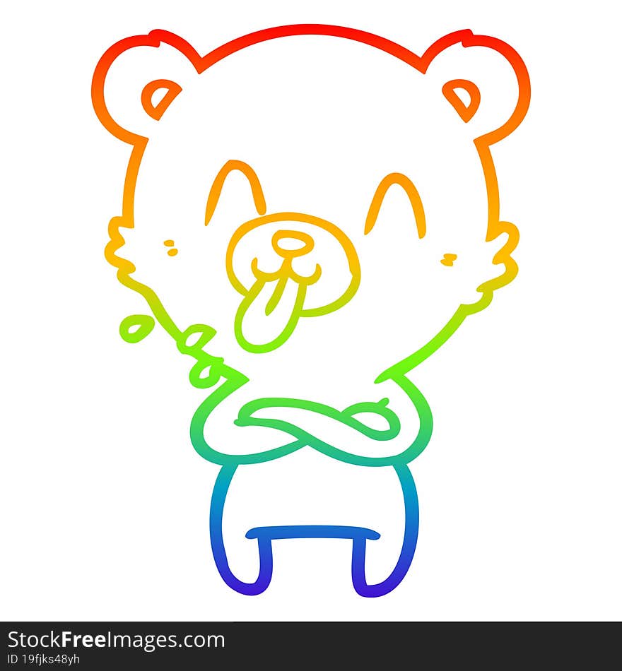 rainbow gradient line drawing rude cartoon polar bear sticking out tongue