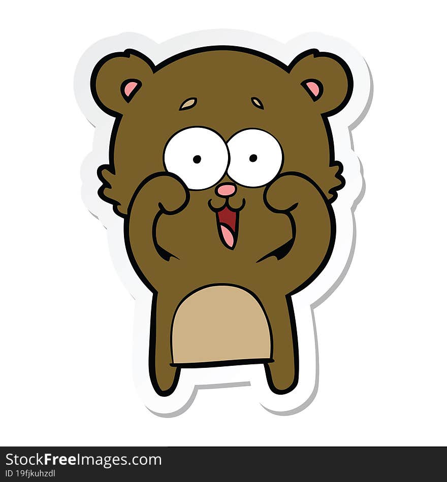 sticker of a laughing teddy  bear cartoon