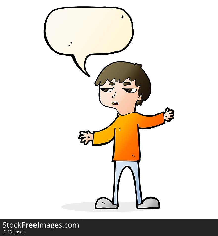 cartoon annoyed boy with speech bubble