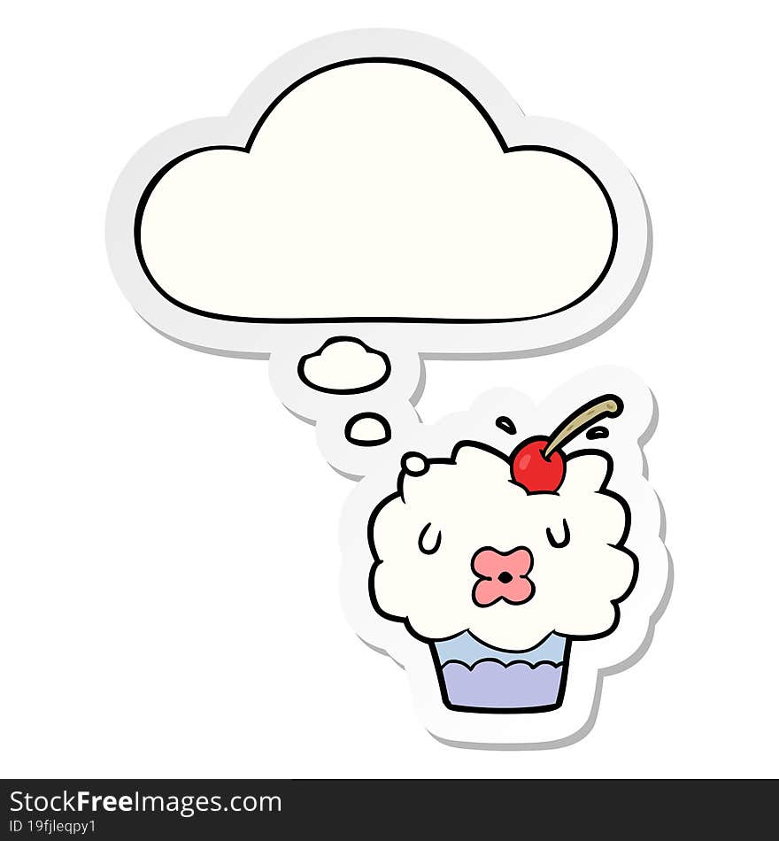 cartoon cupcake with thought bubble as a printed sticker