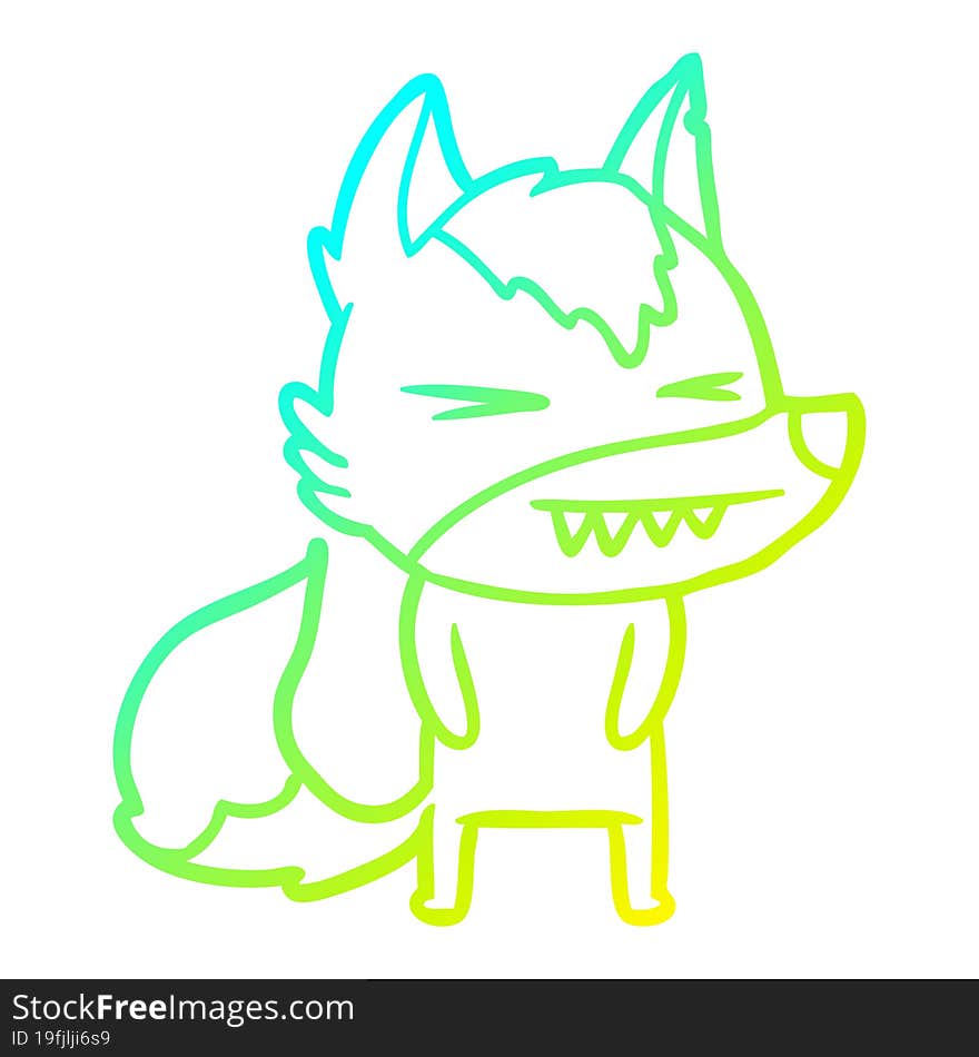 Cold Gradient Line Drawing Angry Wolf Cartoon