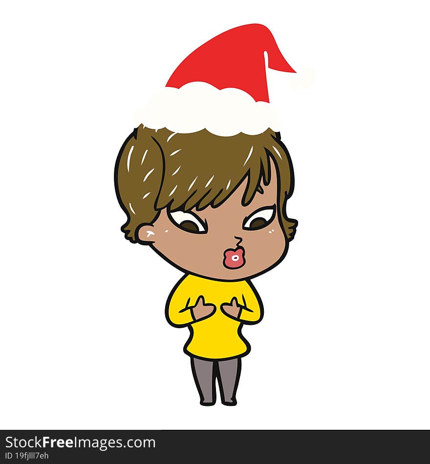 flat color illustration of a woman wearing santa hat