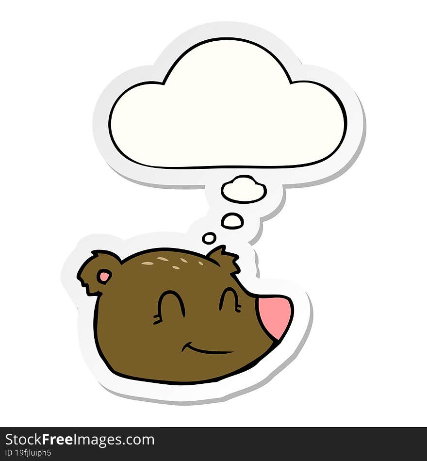 cartoon happy bear face and thought bubble as a printed sticker