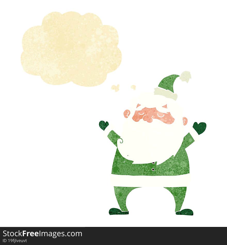 jolly santa cartoon with thought bubble