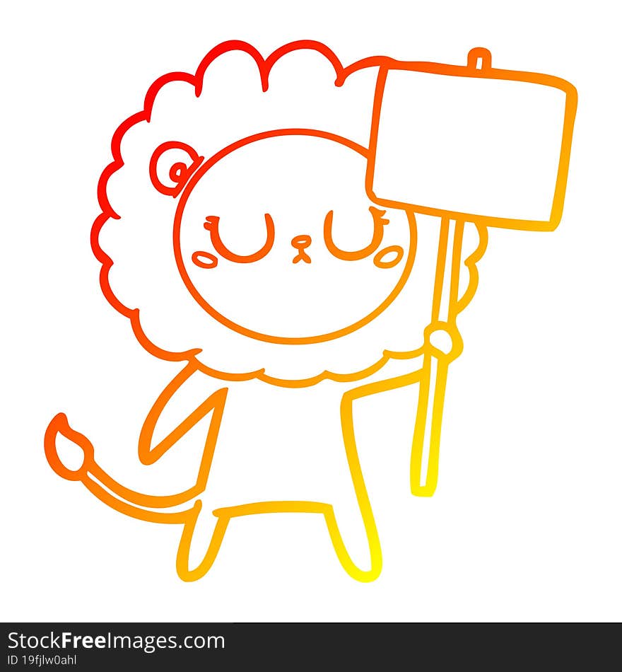 warm gradient line drawing cartoon lion with protest sign