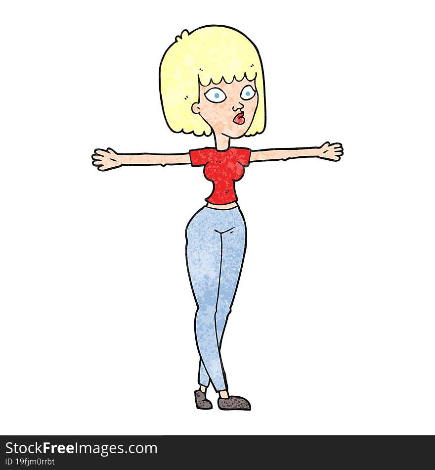 Textured Cartoon Woman Spreading Arms