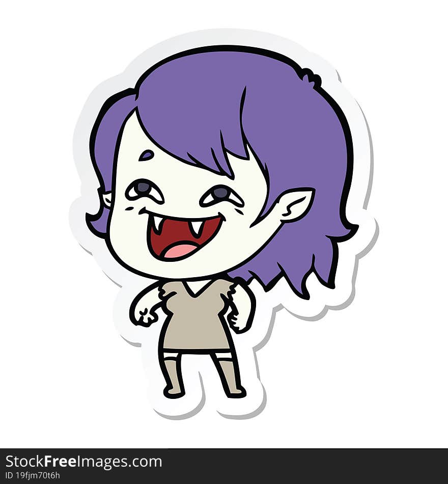 Sticker Of A Cartoon Laughing Vampire Girl