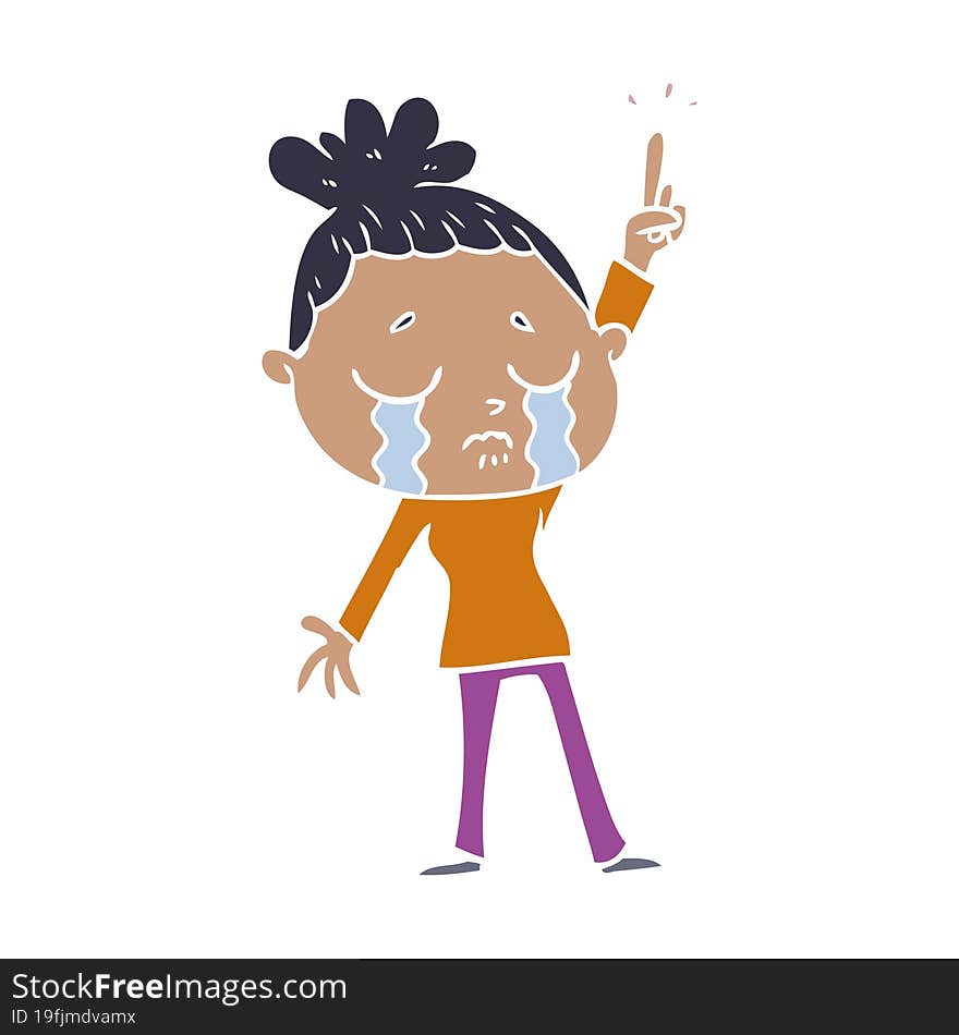 flat color style cartoon crying woman raising hand