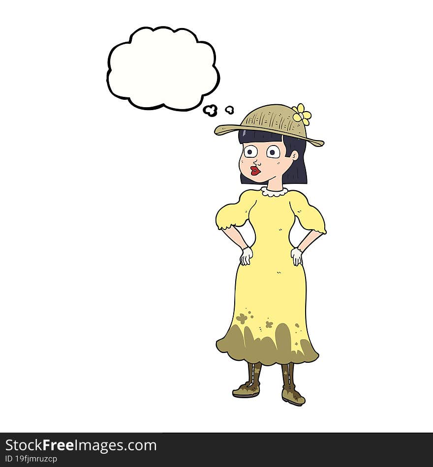 Thought Bubble Cartoon Woman In Muddy Dress