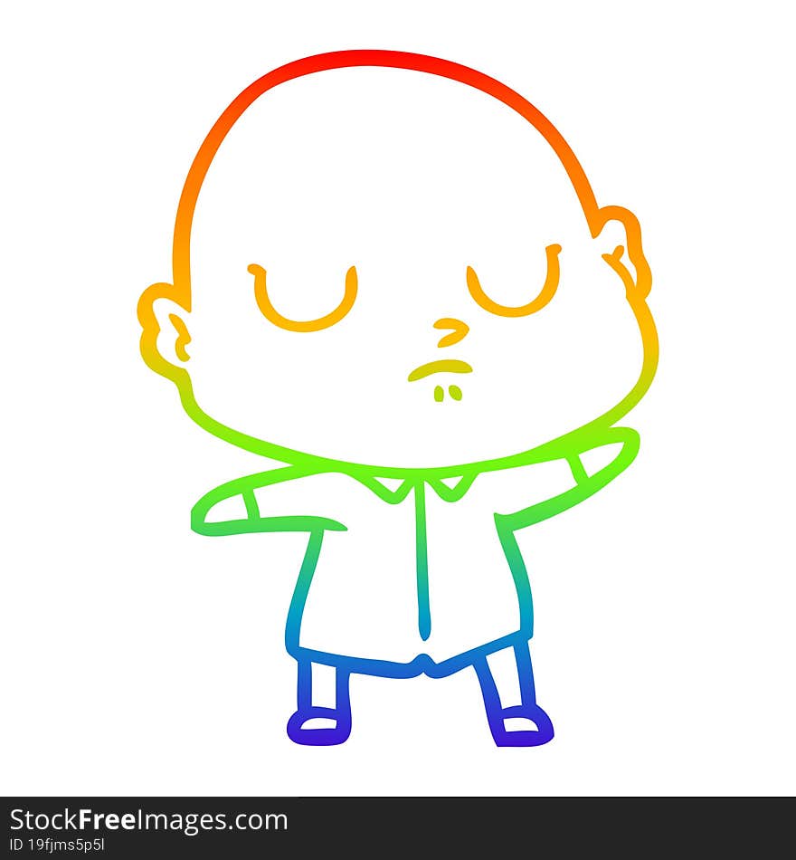 rainbow gradient line drawing cartoon bald man