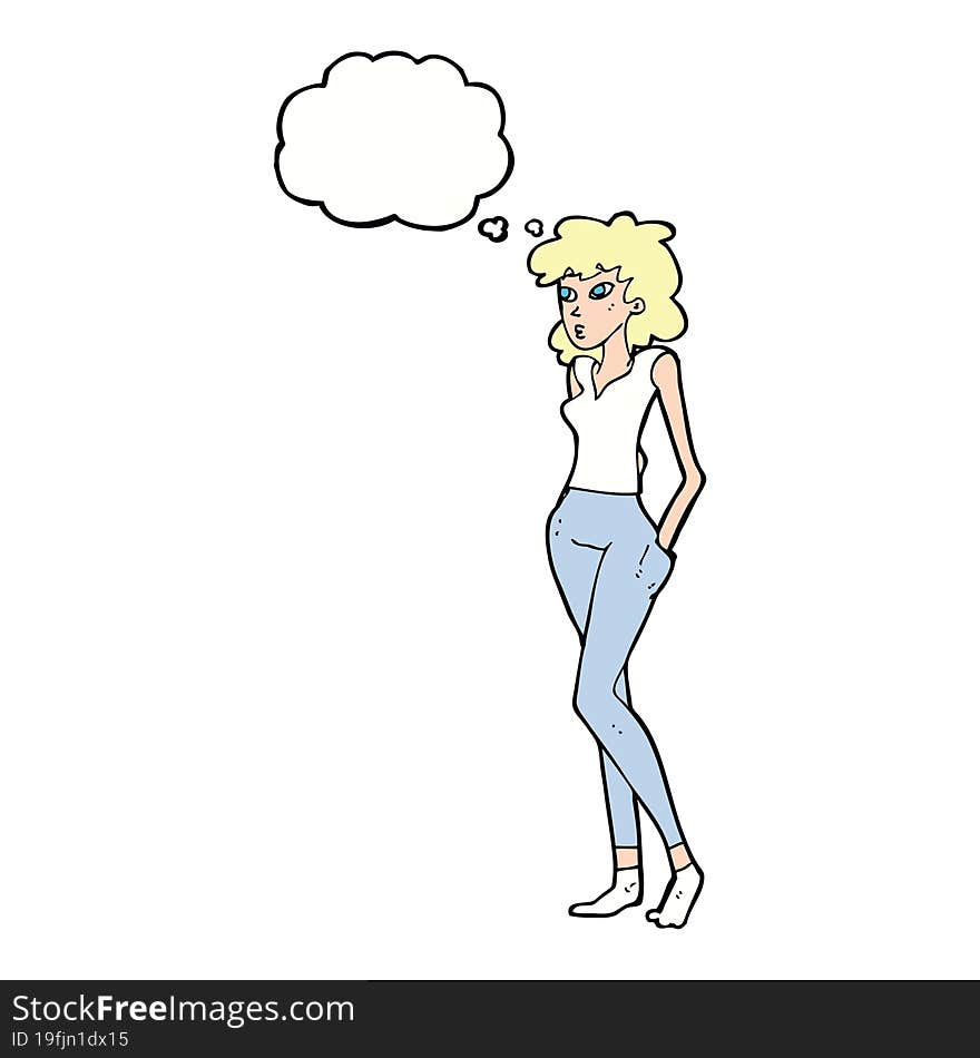 cartoon pretty woman  with thought bubble