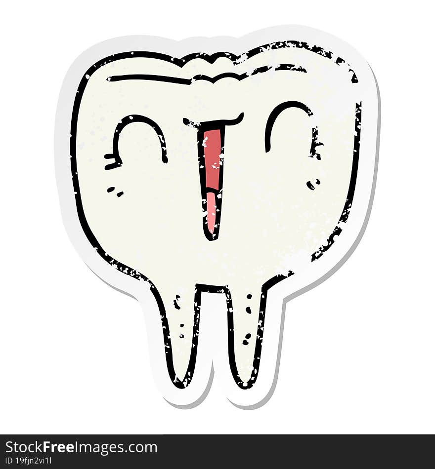 distressed sticker of a cartoon happy tooth