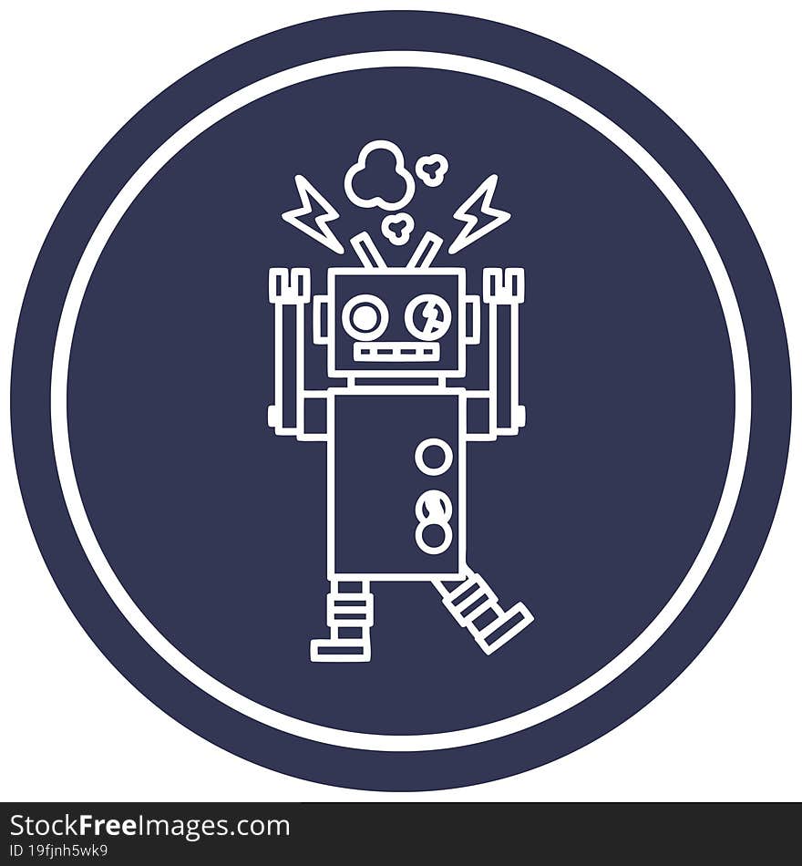 malfunctioning robot circular icon