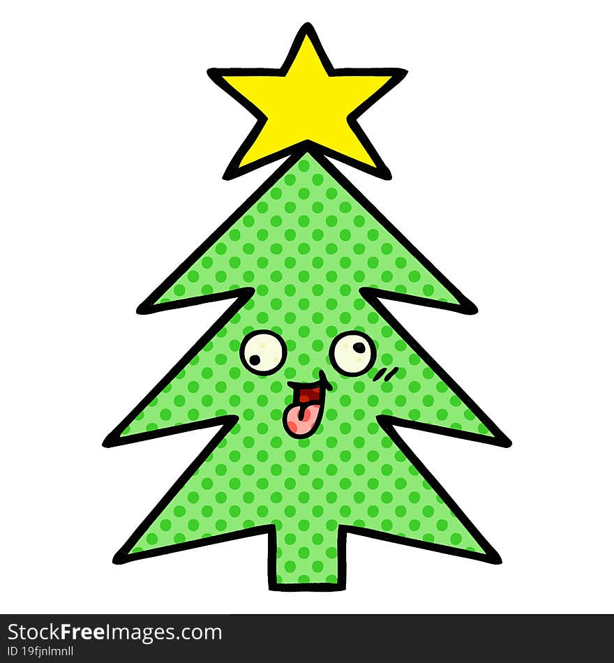 Comic Book Style Cartoon Christmas Tree