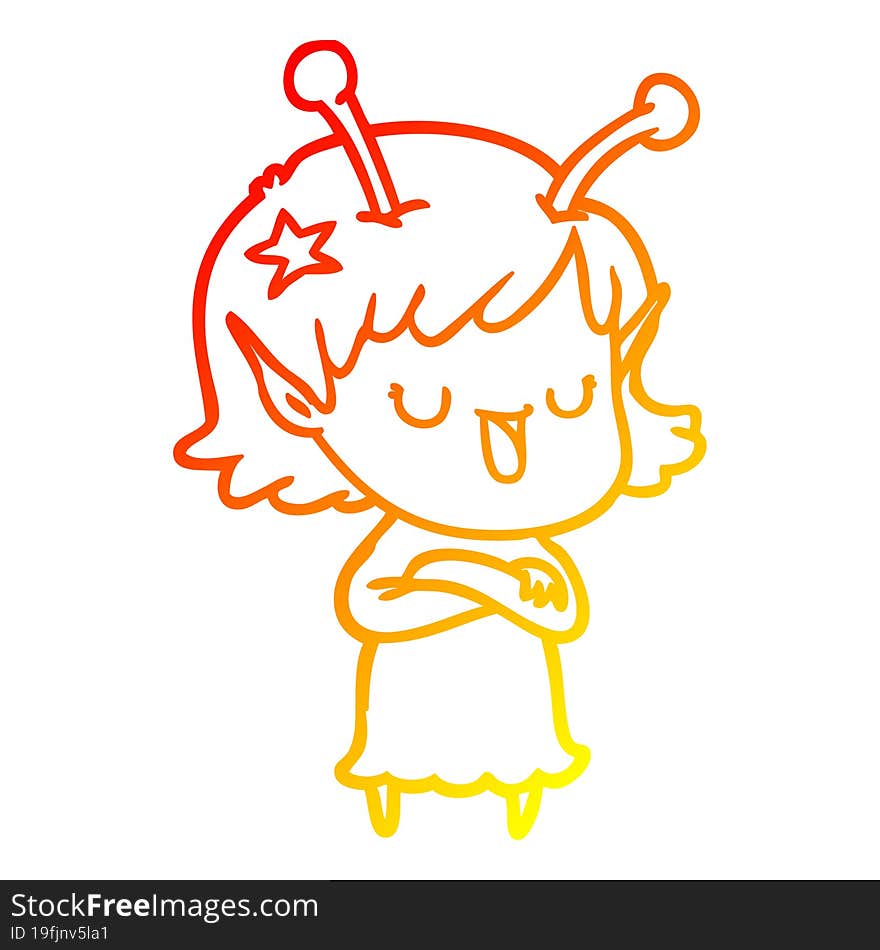 warm gradient line drawing happy alien girl cartoon