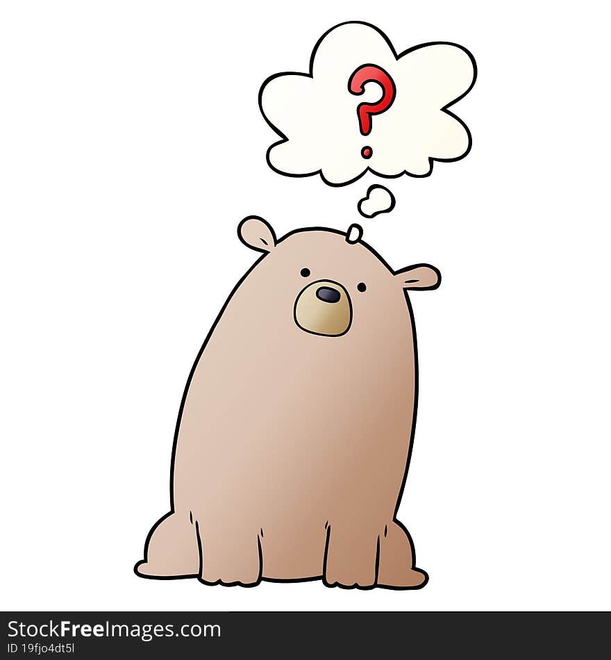 cartoon curious bear and thought bubble in smooth gradient style