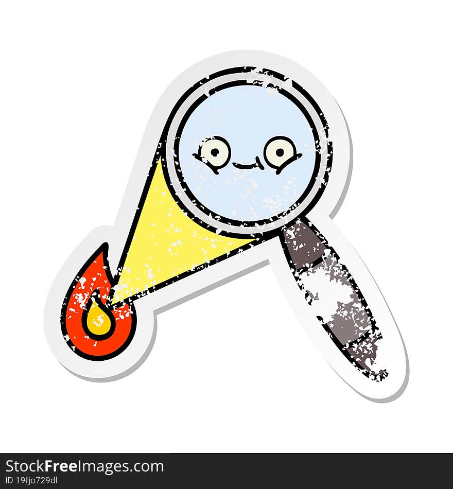 Distressed Sticker Of A Cute Cartoon Magnifying Glass