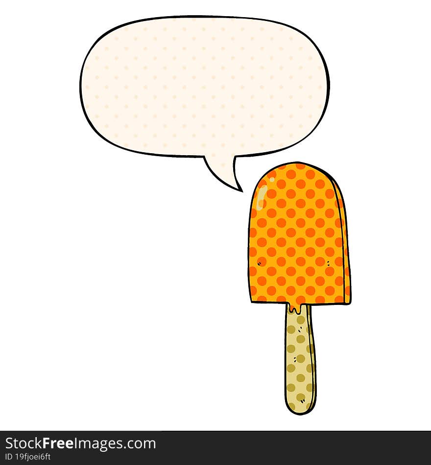 cartoon lollipop with speech bubble in comic book style