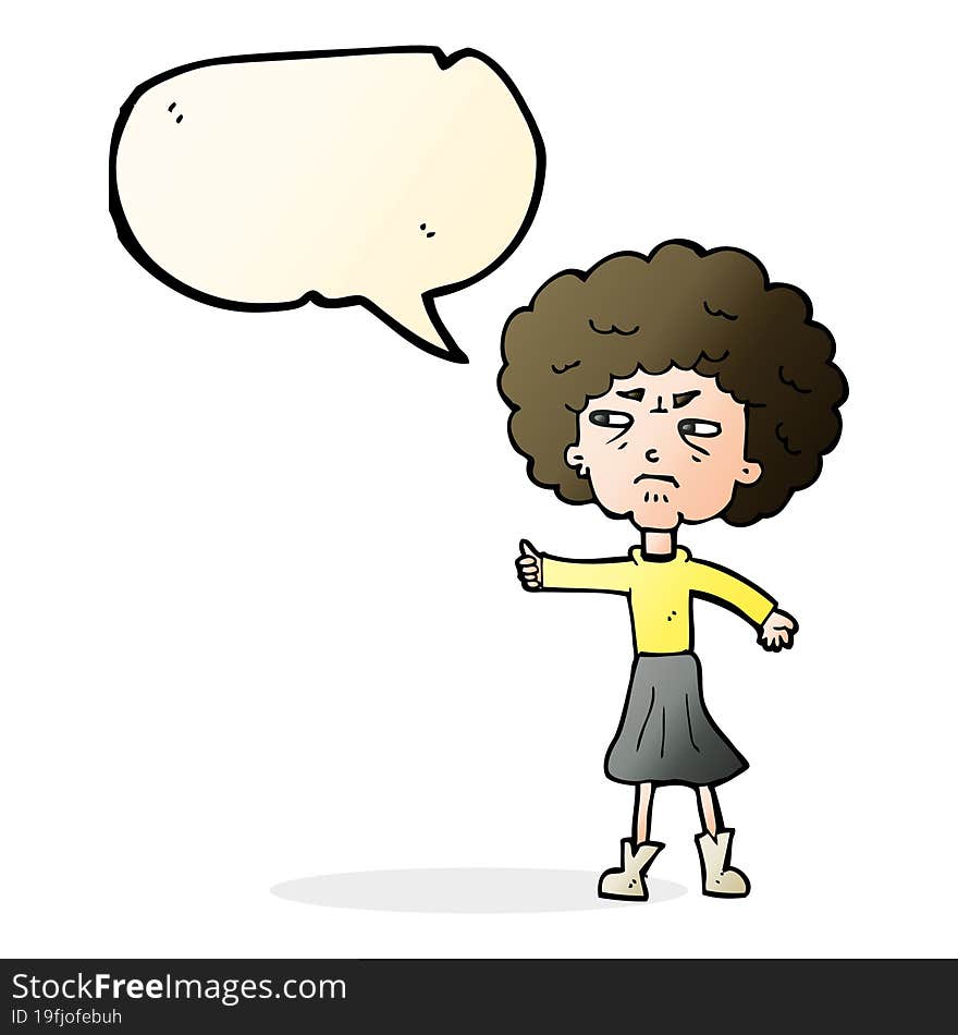 cartoon annoyed old woman with speech bubble