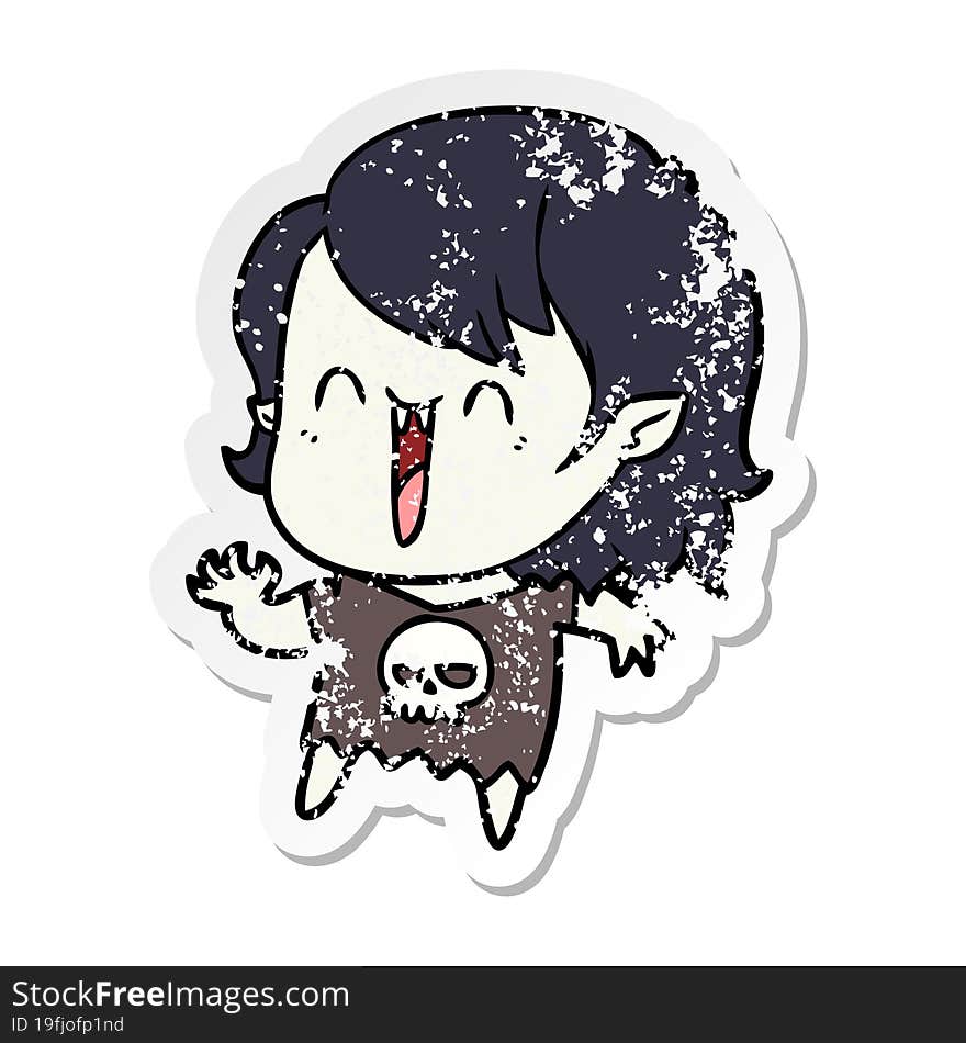 distressed sticker of a cute cartoon happy vampire girl