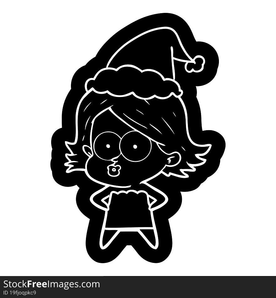 Cartoon Icon Of A Girl Pouting Wearing Santa Hat