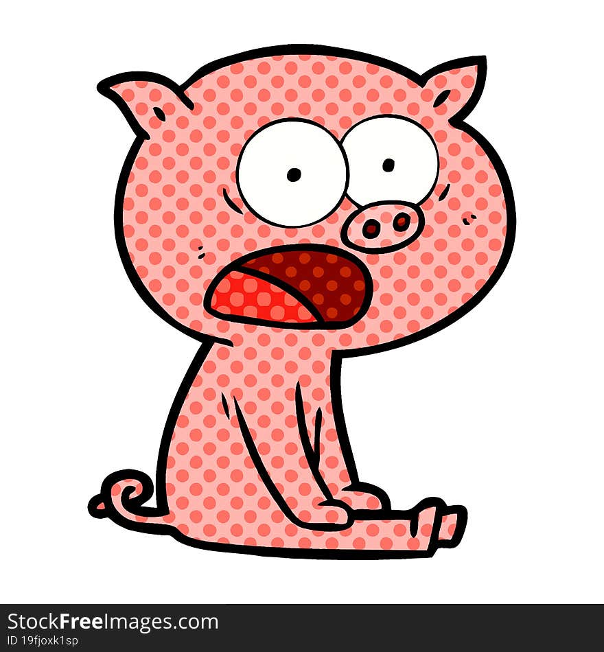 cartoon sitting pig shouting. cartoon sitting pig shouting