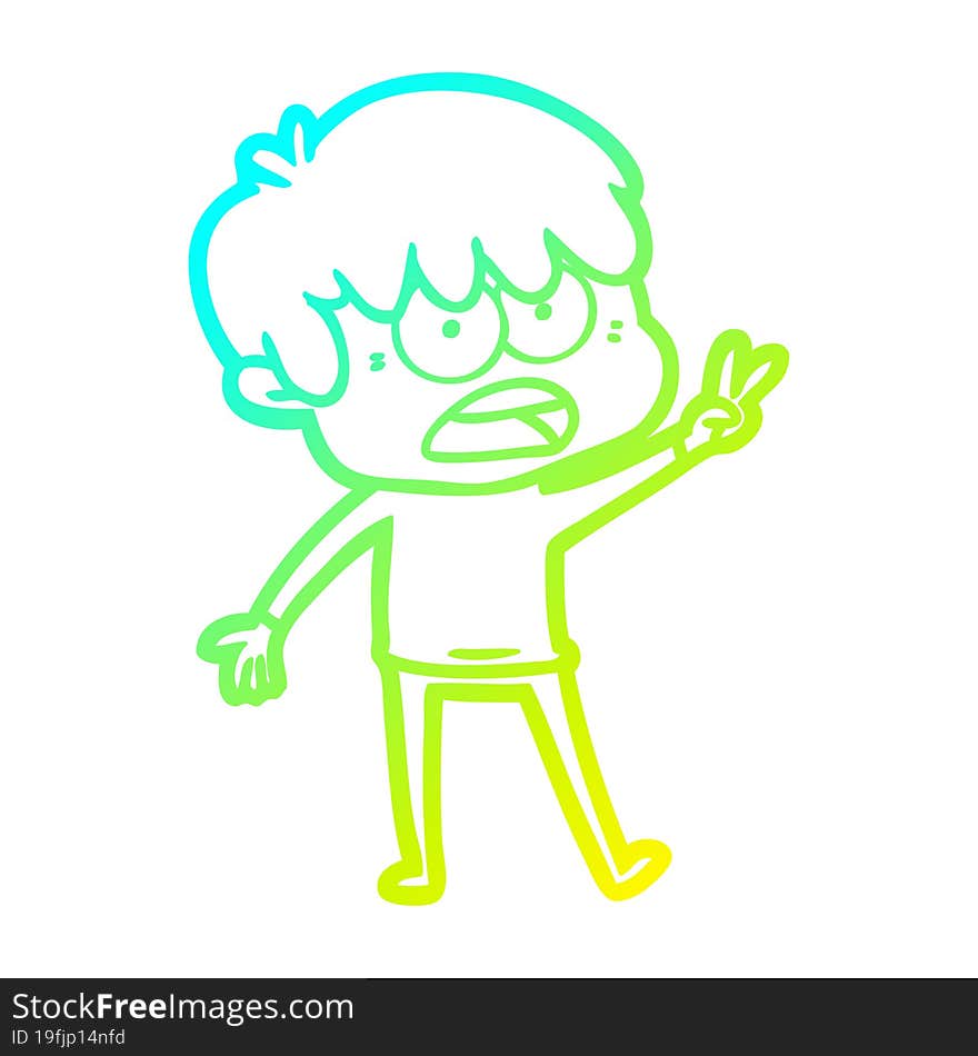 cold gradient line drawing worried cartoon boy