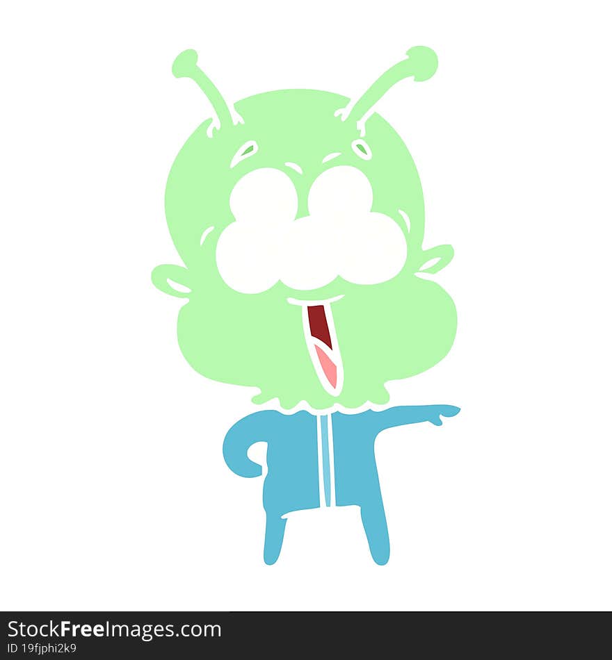 happy flat color style cartoon alien