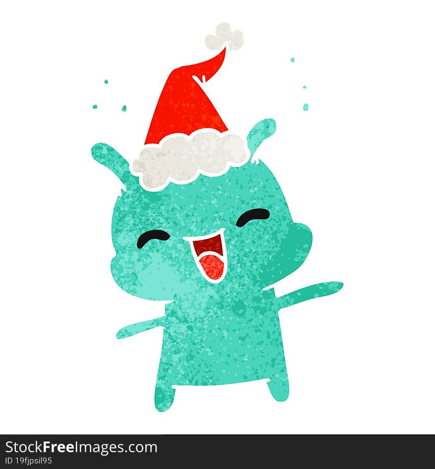 hand drawn christmas retro cartoon of kawaii alien