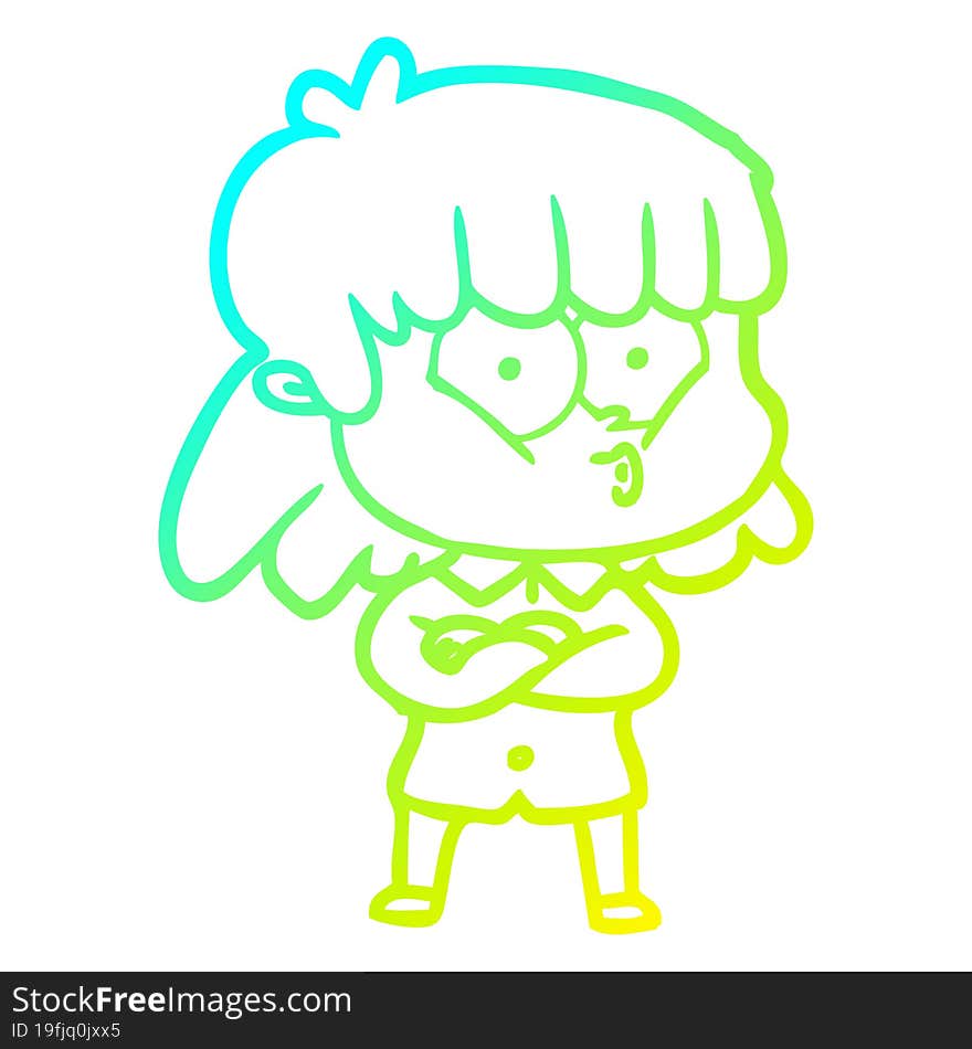 cold gradient line drawing cartoon whistling girl