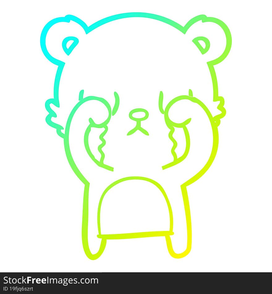 Cold Gradient Line Drawing Crying Cartoon Bear