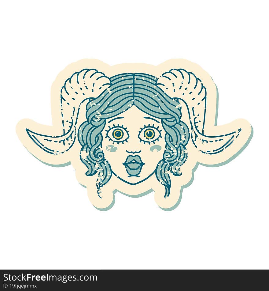 grunge sticker of a tiefling character face. grunge sticker of a tiefling character face