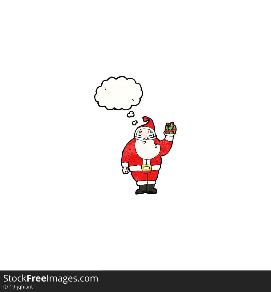 cartoon santa with thought bubble