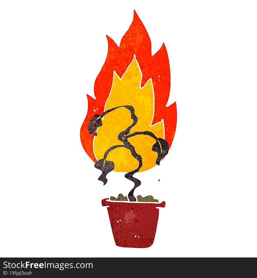 retro cartoon burning plant