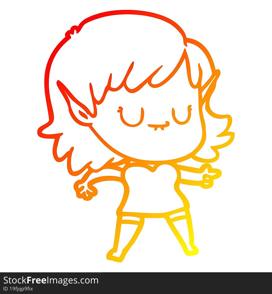 warm gradient line drawing happy cartoon elf girl