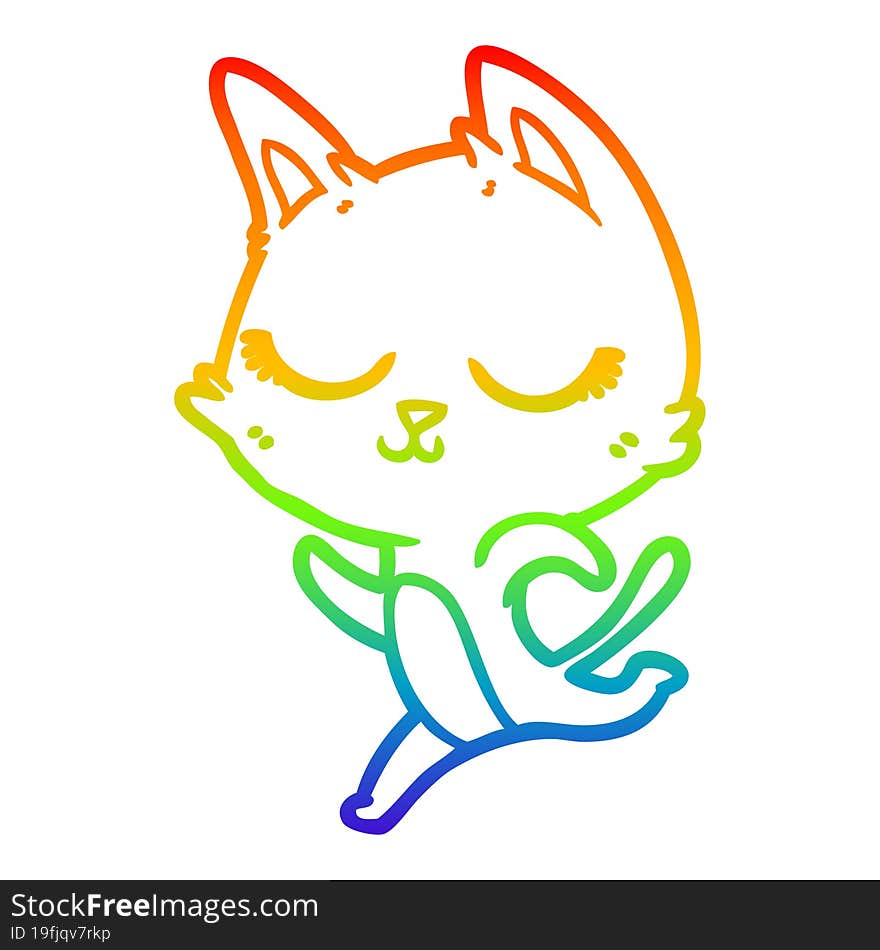 Rainbow Gradient Line Drawing Calm Cartoon Cat