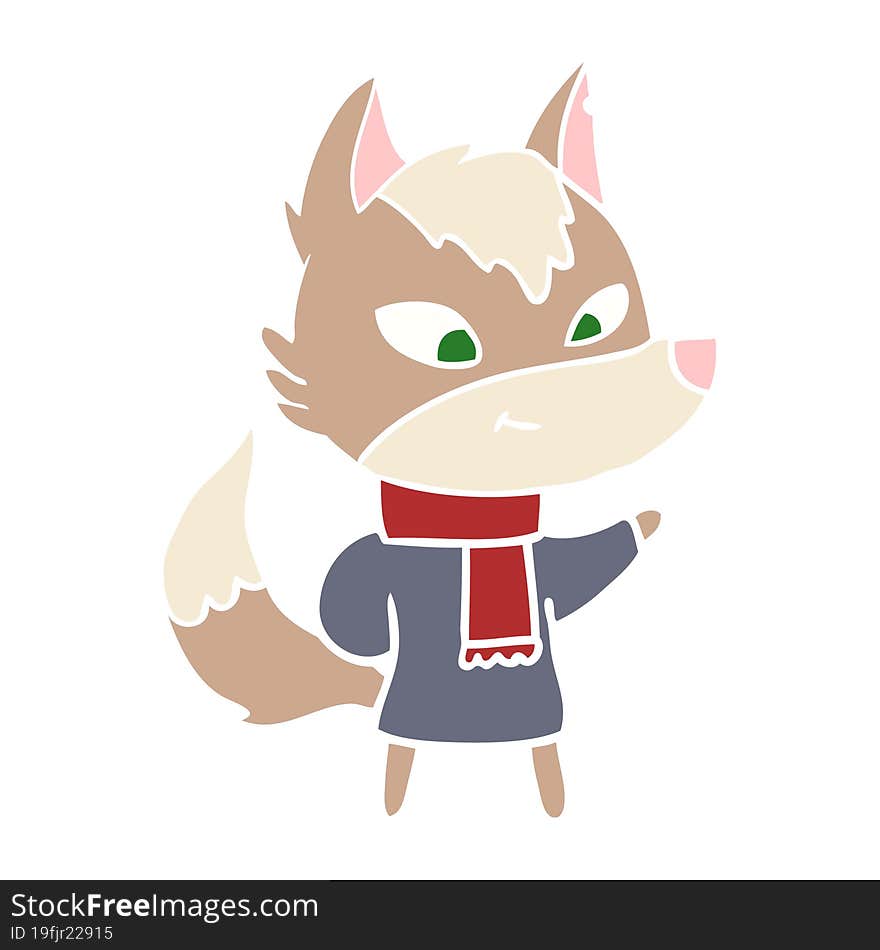 friendly flat color style cartoon wolf