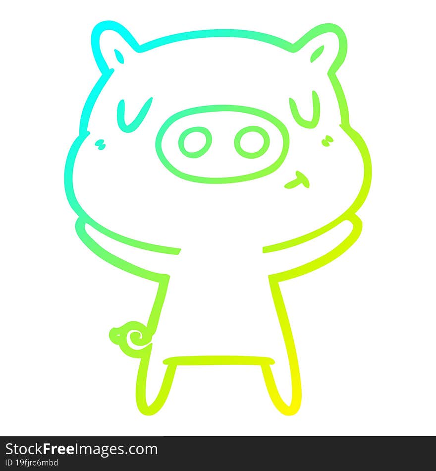 cold gradient line drawing cartoon content pig