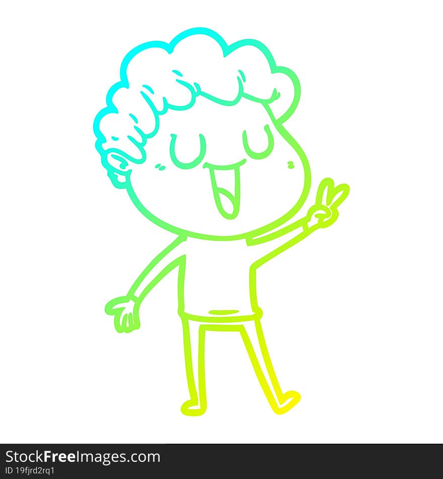 cold gradient line drawing of a laughing cartoon man