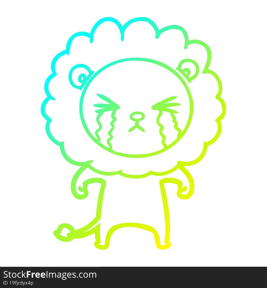 Cold Gradient Line Drawing Cartoon Crying Lion