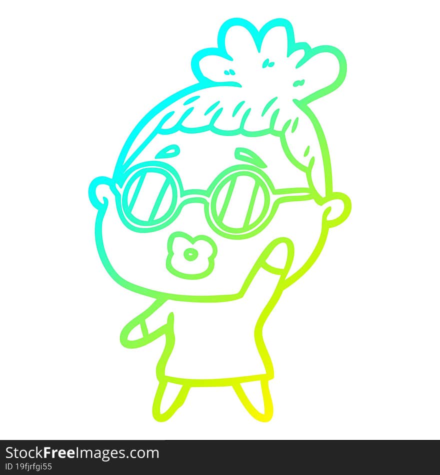 cold gradient line drawing of a cartoon woman wearing spectacles