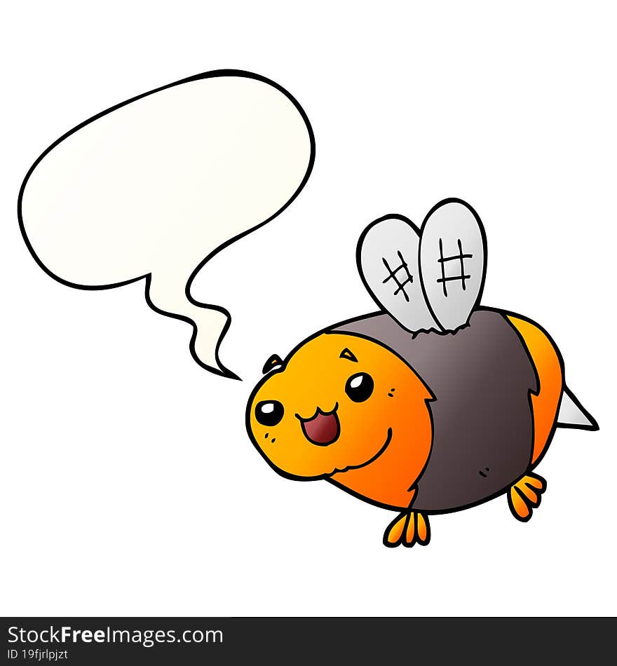 funny cartoon bee and speech bubble in smooth gradient style