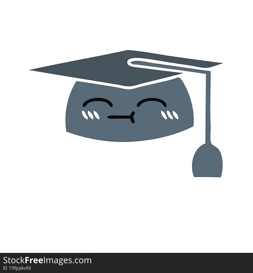 flat color retro cartoon graduation hat