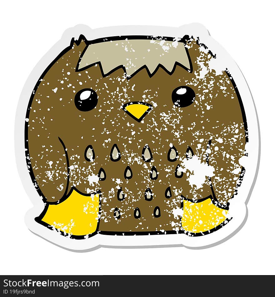 distressed sticker of a cartoon owl