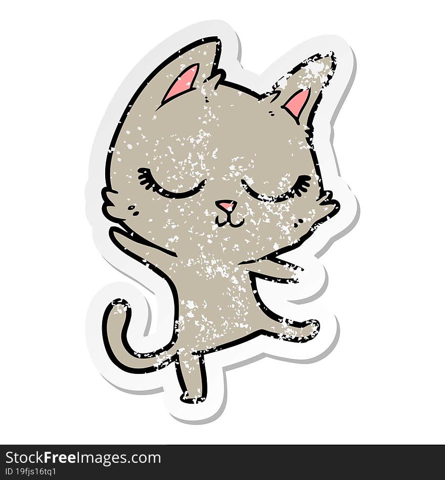 distressed sticker of a calm cartoon cat