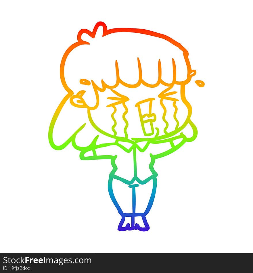 rainbow gradient line drawing cartoon woman in tears