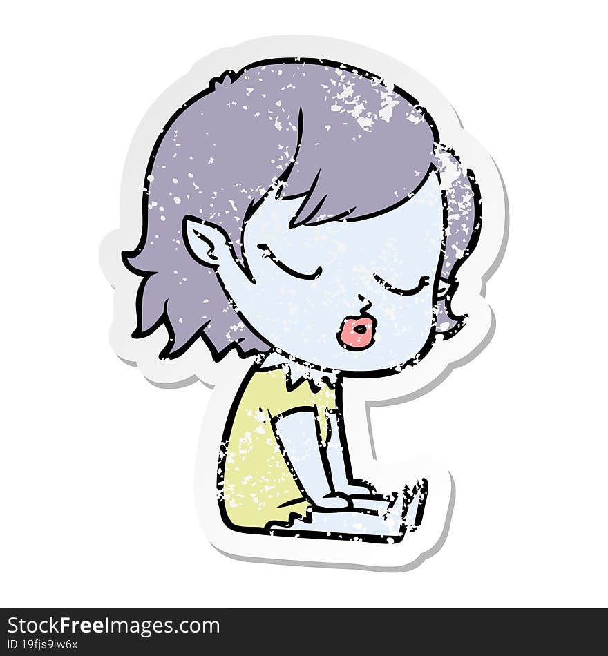 distressed sticker of a cute cartoon vampire girl