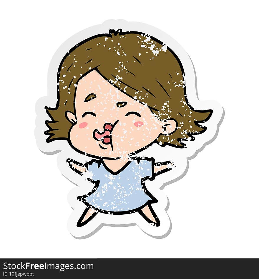 Distressed Sticker Of A Cartoon Girl Pulling Face