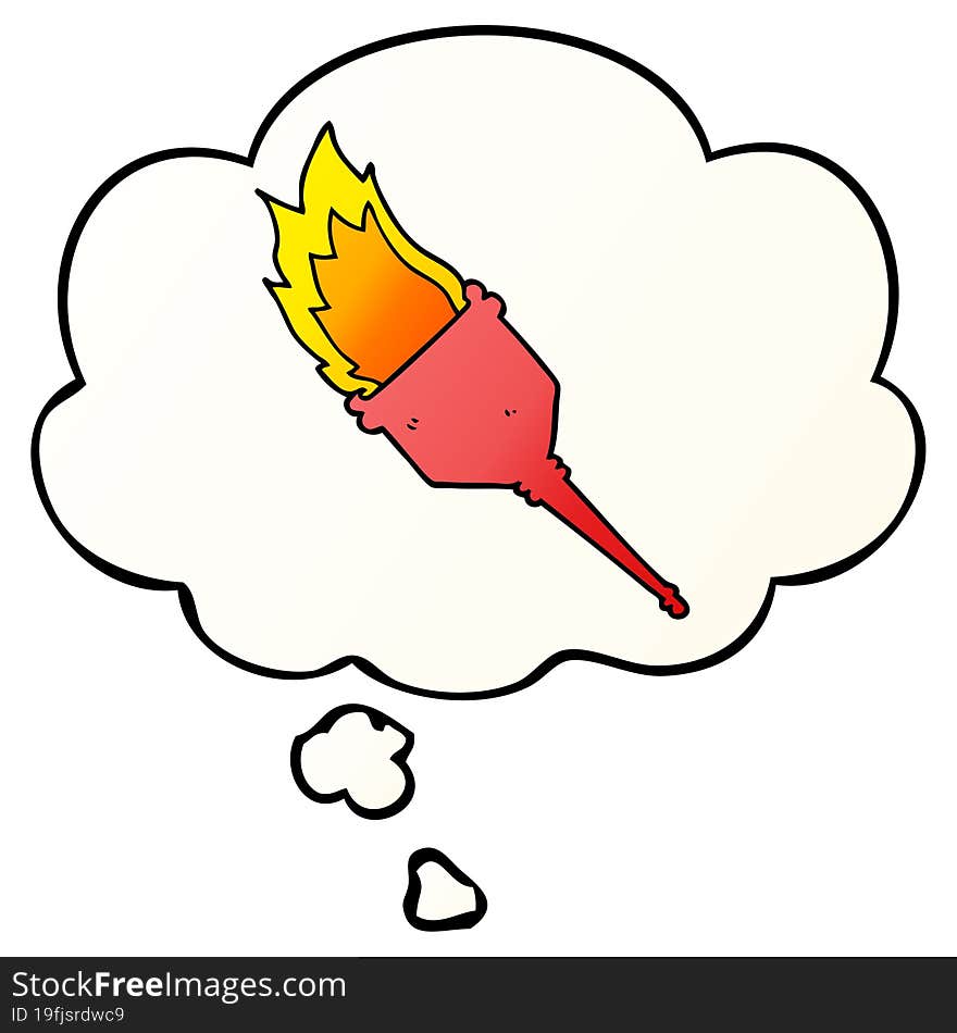 cartoon flaming torch and thought bubble in smooth gradient style