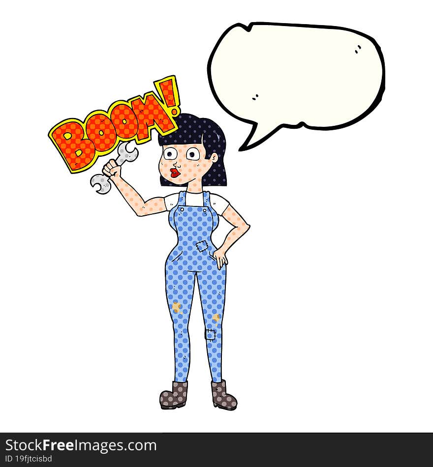 comic book speech bubble cartoon mechanic woman